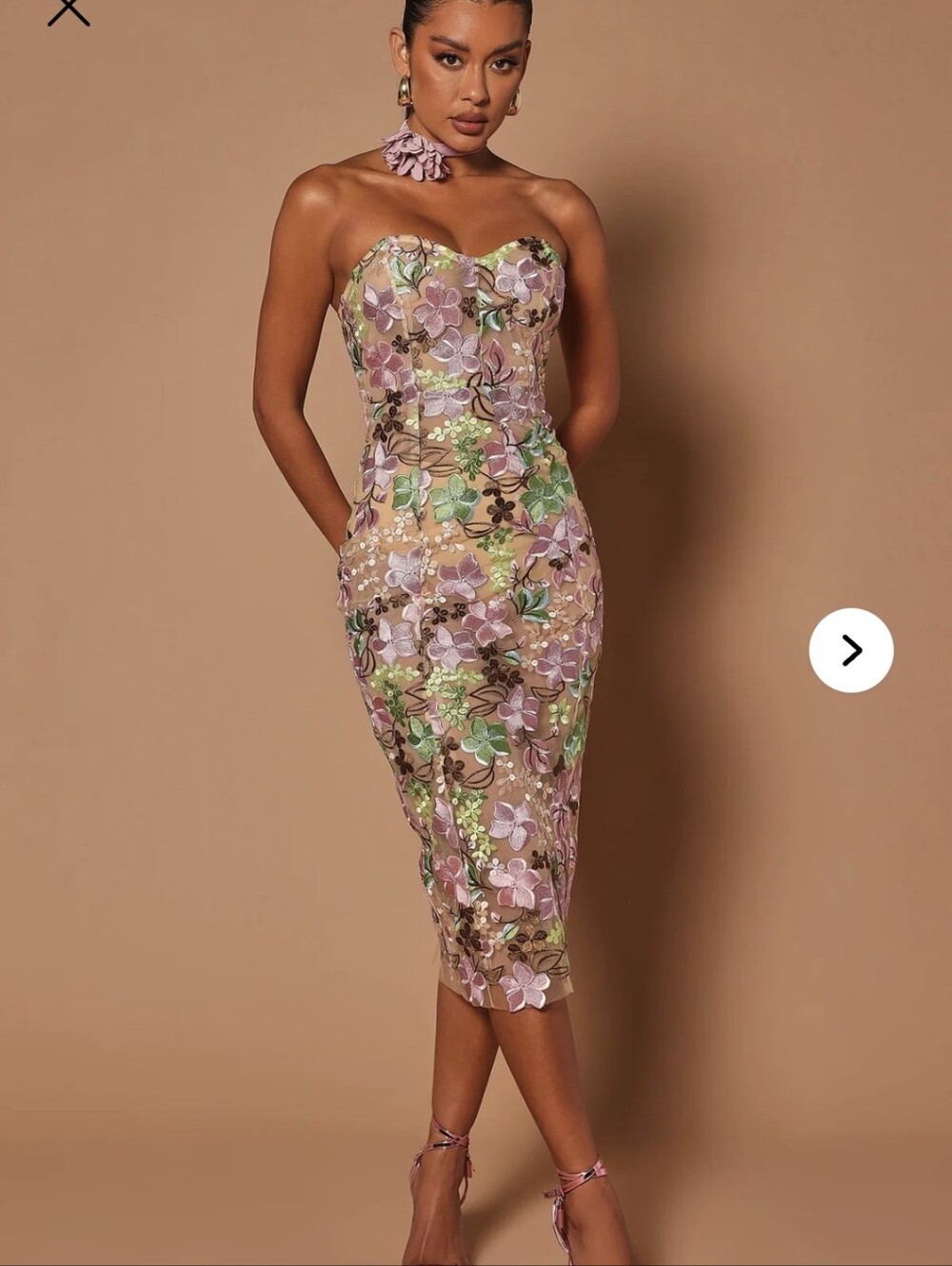 Fashion Nova Floral Embroidered Midi Skirt - Pink, Green & Cream